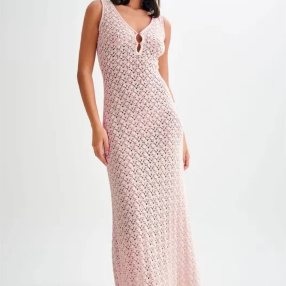 NEW Meshki Carter Crochet Sleeveless Maxi Dress - Powder Pink
